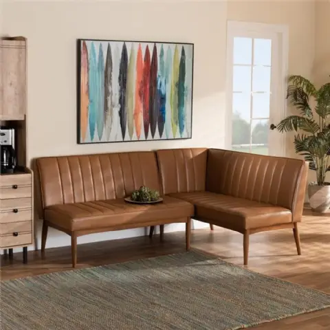 Banquette-Set Taupe - 2-teilig, Walnuss-Holzrahmen