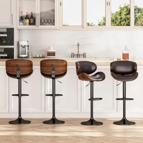 Barhocker 4er-Set Braun - PU-Leder, Drehbar, mit Rückenlehne