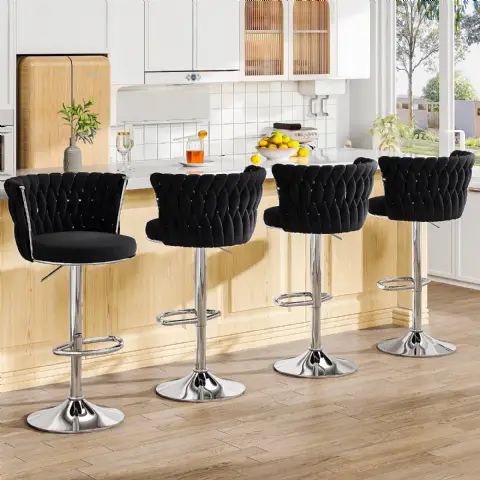 Barhocker 4er-Set Schwarz - Samt, Höhenverstellbar, Drehbar
