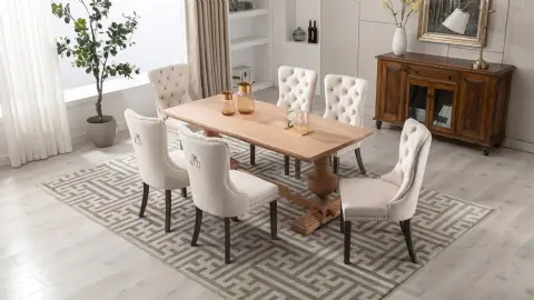 Esszimmerstuhl Beige Samt - Gesteppt, Goldene Beine