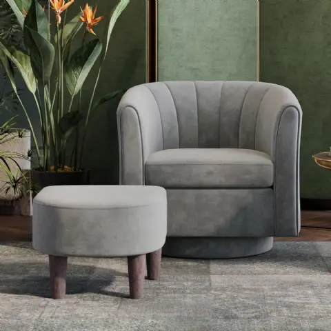 Loungesessel Drehbar Samt - Rund, Mit Hocker
