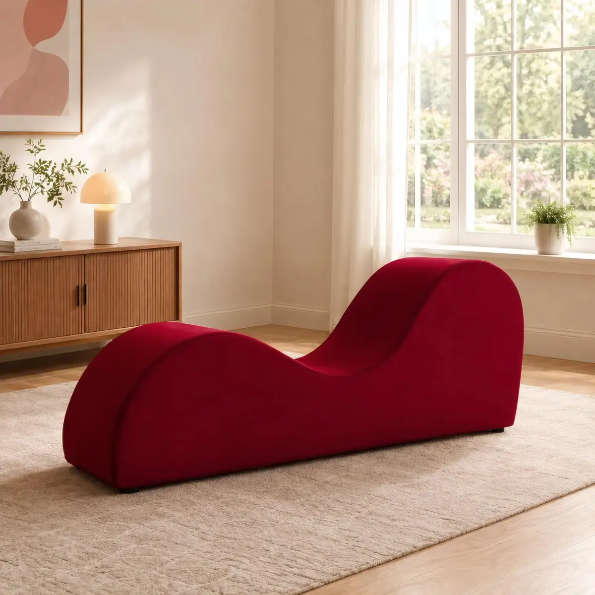 Loungesessel S-Form Beige - Samt, für Yoga & Entspannung