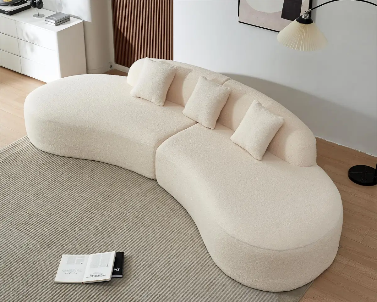Loungesofa Curved Creme - Boucle, Ovale Form