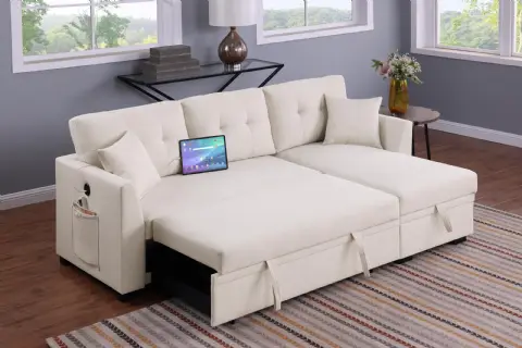 Loungesofa L-Form mit Schlaffunktion - USB, Modular