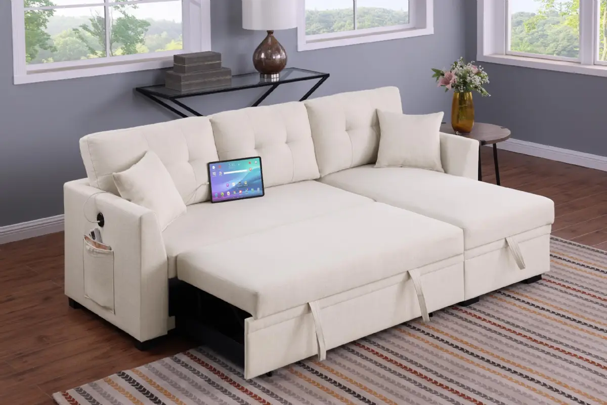 Loungesofa L-Form mit Schlaffunktion - USB, Modular