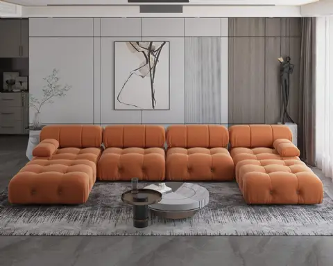 Loungesofa U-Form Samt - Modular, Mid-Century Modern