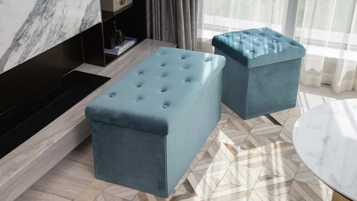 Pouf Faltbar mit Stauraum - Samt, als Schuhbank