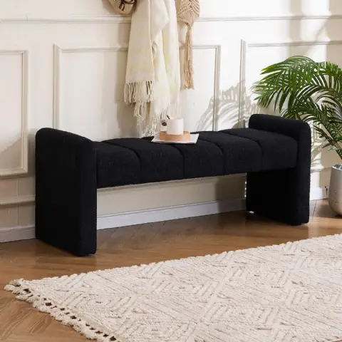 Sitzbank Boucle Schwarz - Gesteppt, Bettbank Modern
